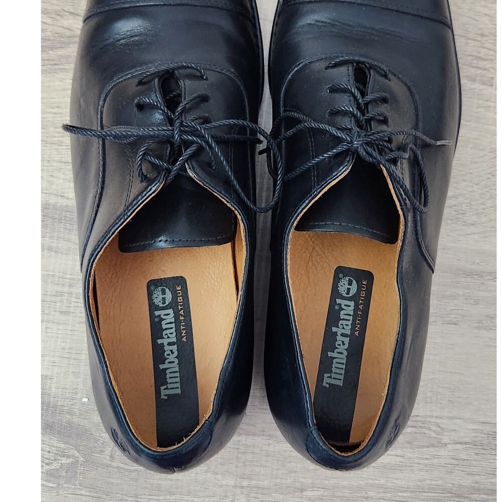 Timberland Men's 8 Black Leather Dress Suit Shoes Cap Toe Oxford Lace Up Tuxedo - Picture 11 of 12